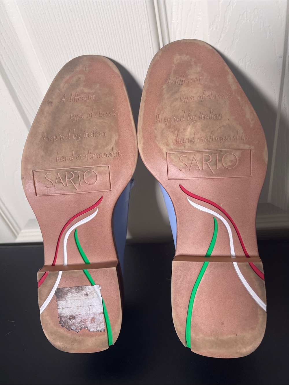 SARTO By Franco Sarto Powder Blue Leather Loafers with Gold Bit - Picture 8 of 10